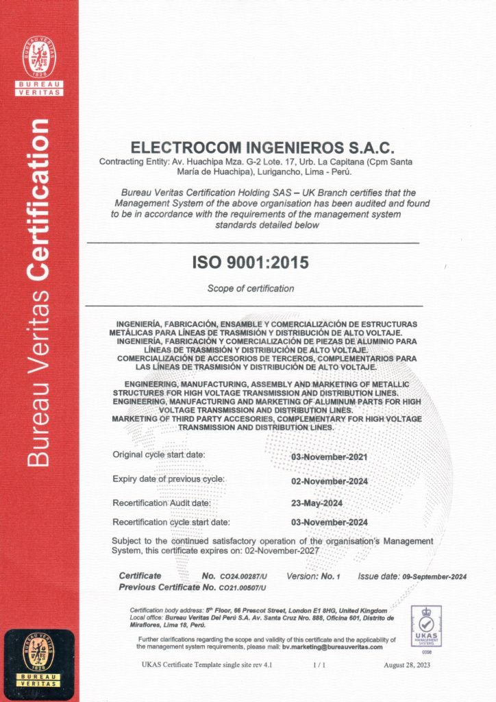 Certificado ISO 9001 - Electrocom Ingenieros
